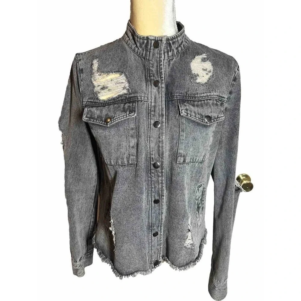 Paper Crane Women’s Destroyed Denim Jacket Size S Black